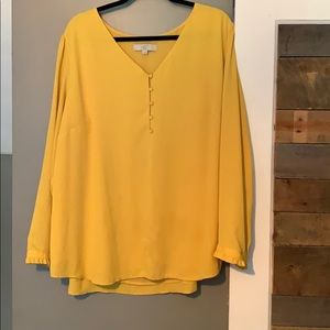 LOFT Yellow blouse with buttons and ruffle sleeve